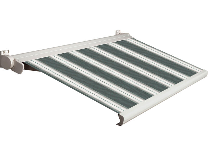 Domasol elektrische zonneluifel F20 300x250 cm groen-wit strepen met crèmewit frame