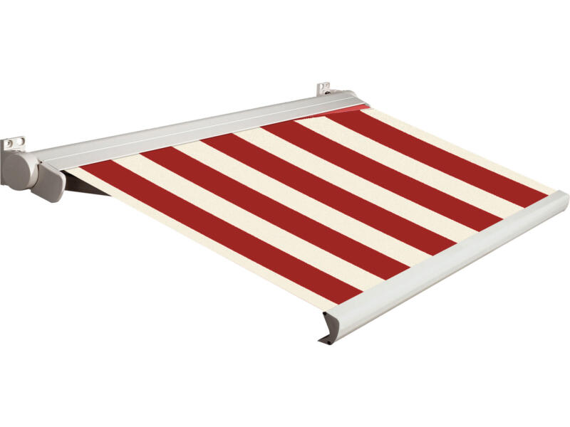 Domasol elektrische zonneluifel F20 350x250 cm + afstandsbediening rood-wit smalle strepen met crèmewit frame