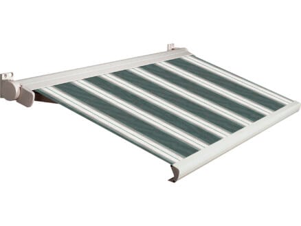Domasol elektrische zonneluifel F20 350x300 cm + afstandsbediening groen-wit strepen met crèmewit frame 1