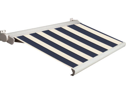 Domasol elektrische zonneluifel F20 350x300 cm blauw-wit brede strepen met crèmewit frame 1