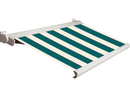 Domasol elektrische zonneluifel F20 350x300 cm groen-wit smalle strepen met crèmewit frame 1