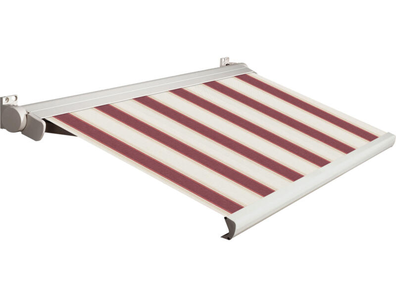 Domasol elektrische zonneluifel F20 350x300 cm rood-wit strepen met crèmewit frame