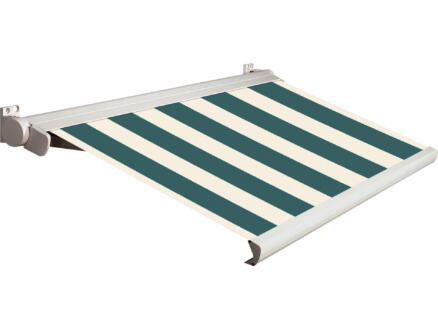 Domasol elektrische zonneluifel F20 450x250 cm + afstandsbediening groen-wit smalle strepen met crèmewit frame