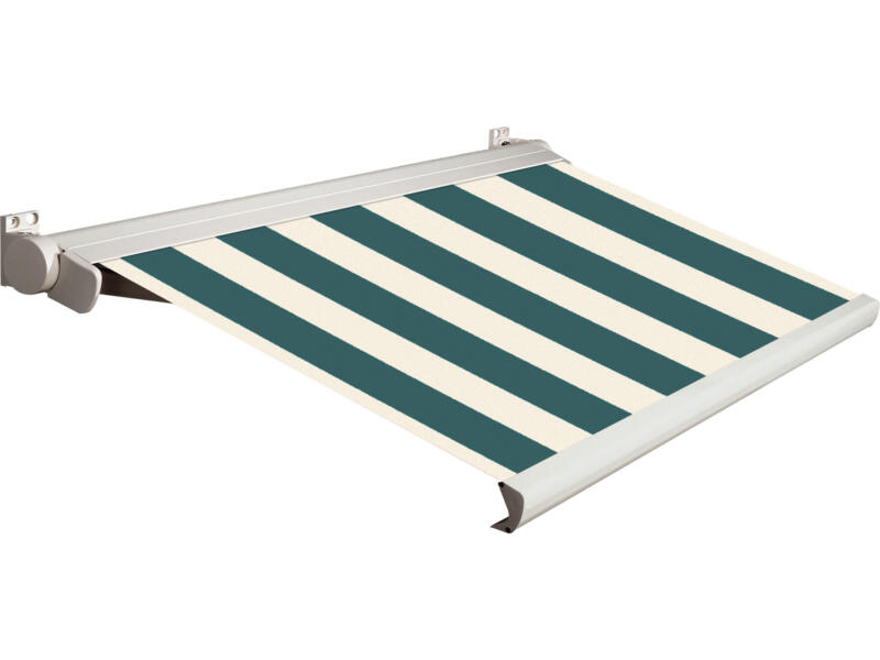 Domasol elektrische zonneluifel F20 500x300 cm groen-wit smalle strepen met crèmewit frame