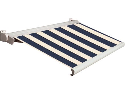 Domasol elektrische zonneluifel F20 550x250 cm + afstandsbediening blauw-wit brede strepen met crèmewit frame 1