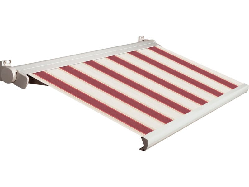 Domasol elektrische zonneluifel F20 550x250 cm + afstandsbediening rood-wit strepen met crèmewit frame