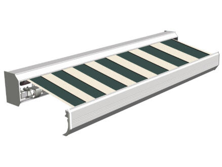 Domasol elektrische zonneluifel F30 400x300 cm + afstandsbediening groen-wit brede strepen met crèmewit frame 1