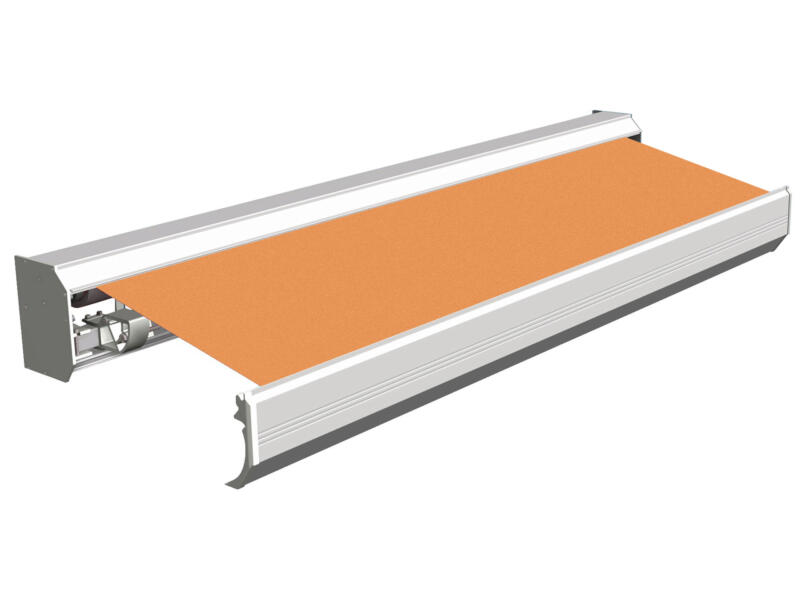 Domasol elektrische zonneluifel F30 400x300 cm + afstandsbediening oranje met crèmewit frame