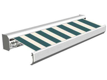 Domasol elektrische zonneluifel F30 450x300 cm groen-wit smalle strepen met crèmewit frame 1