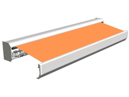 Domasol elektrische zonneluifel F30 500x300 cm + afstandsbediening oranje met crèmewit frame 1