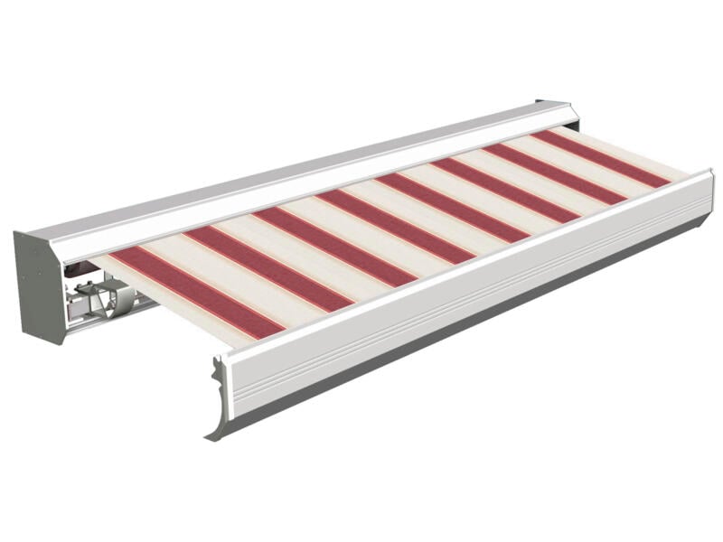 Domasol elektrische zonneluifel F30 550x300 cm rood-wit strepen met crèmewit frame 