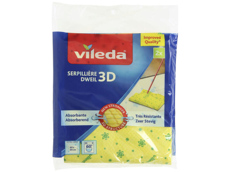 Vileda serpillière 3D 60x50 cm jaune 2 pièces