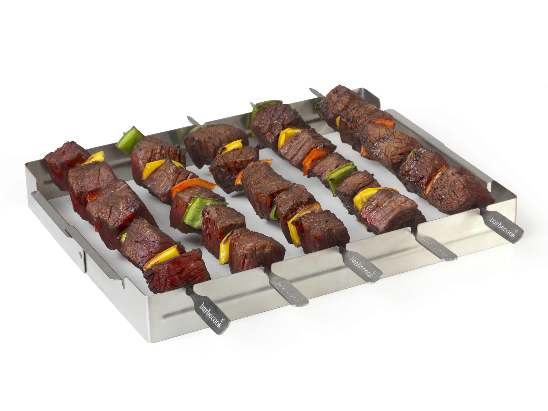Set De 10 Brochettes Plates En Inox + Grande Brosse Silicone Pour Barbecue - Réutilisable, Manche Bois, 40cm