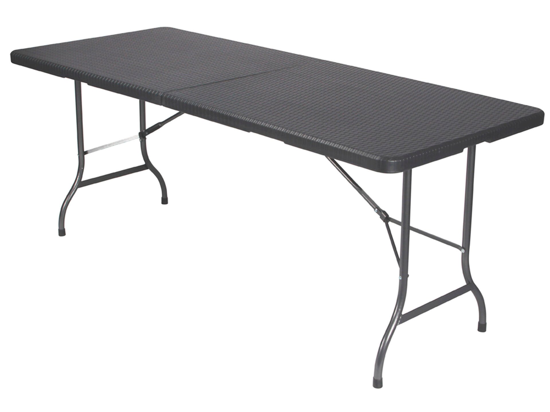 Toolland table pliante aspect résine tressée 180x75 cm gris/noir