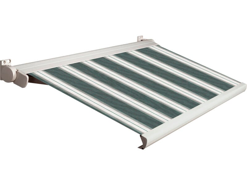 Domasol tente solaire électrique F20 350x300 cm + télécommande rayures vert-blanc et armature blanc crème