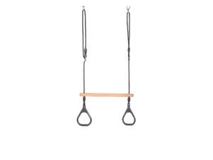 Dice trapèze balançoire 58cm bois + anneaux de gymnastique anthracite