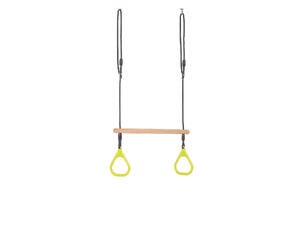 Dice trapèze balançoire 58cm bois + anneaux de gymnastique citron vert